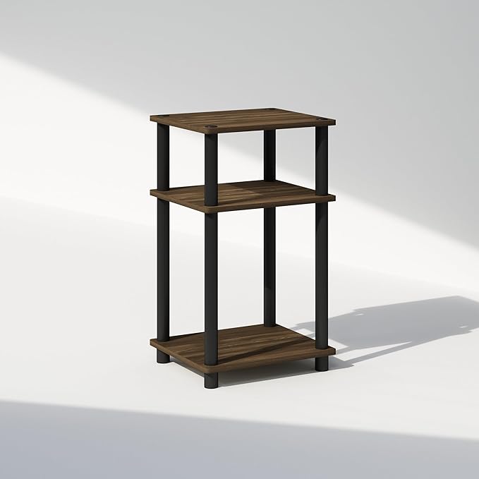 Furinno Just 3-Tier Turn-N-Tube Open Storage Nightstand, 1-Pack, Plastic Poles, Columbia Walnut/Black