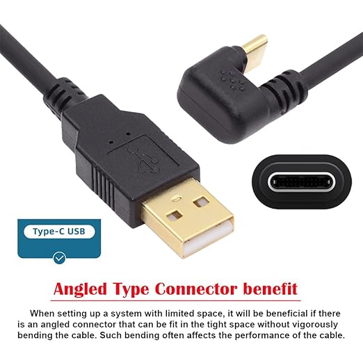 NFHK USB2.0 Type-A to Type C USB-C Male to Male Power Data Cable 5Gbps USB-C Opposite U Shape Back Angled