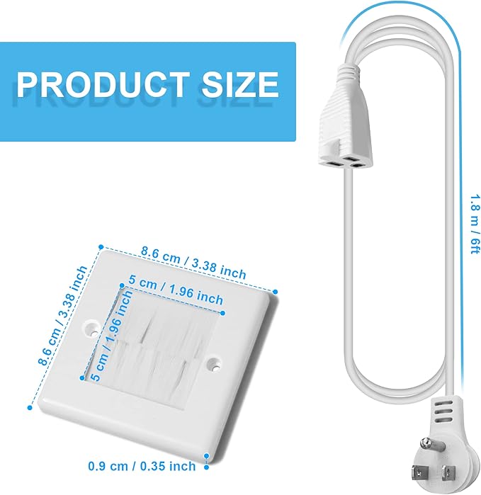 in Wall Cable Management Kit - TV Cord Hider for Wall Mounted TV, Includes 6ft TV Cable Extension and 2 Pack Cable Management Kit Hides TV Wires Behind The Wall - White (2 Pack)