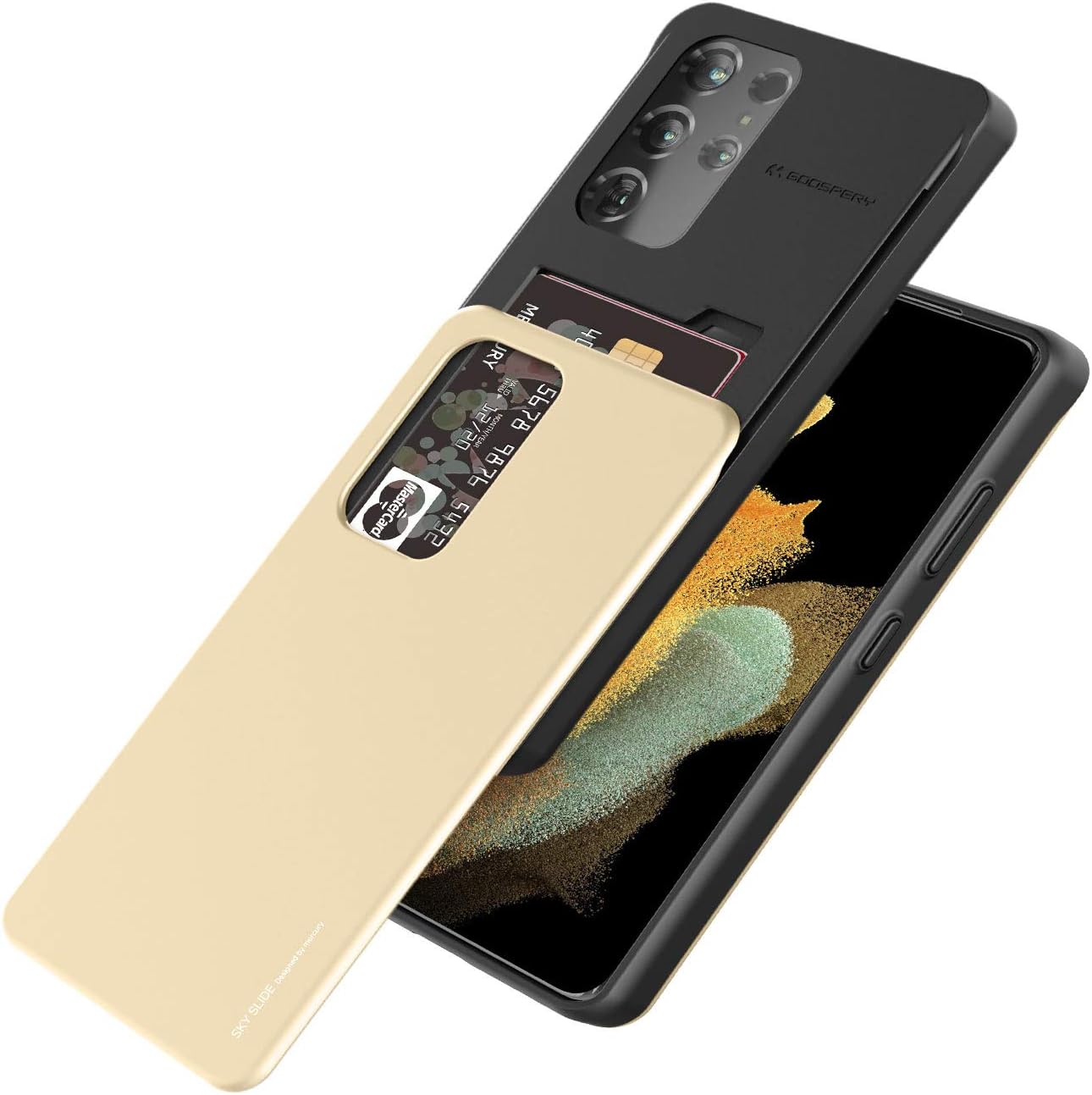 GOOSPERY Sky Slide Case for Galaxy S21 Ultra 6.8" (2021), Card Holder, Dual Layer Protective Bumper with Wallet Function