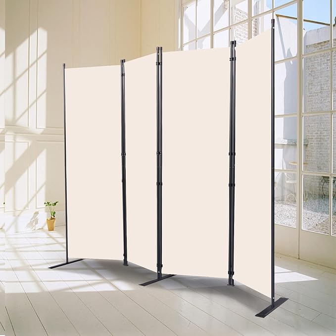 Room Divider, 4 Panel Folding Privacy Screens with Wider Support Feet, 6 Ft Portable Room Partition for Room Separator, 88" W X 71" H, Beige