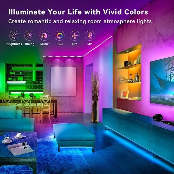 200FT Smart LED Strip Lights (2 Rolls of 100ft), RGB Strip Lights Sync to Music with 40 Key Remote Controller LED Lights for Bedroom,Christmas Lights decration (Multi-Colored, 200FT)