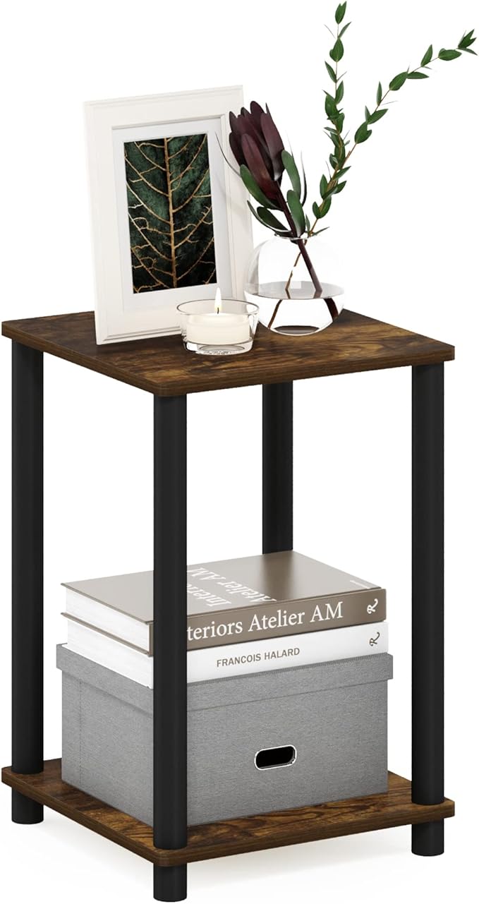 Furinno Turn-N-Tube Haydn End Table, Amber Pine/Black