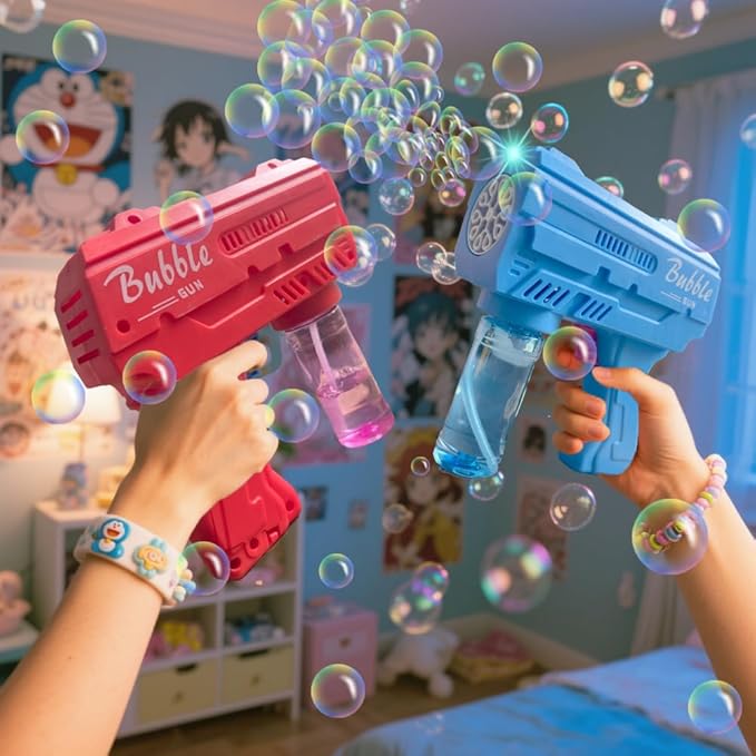 Kids Bubble Gun, Bubble Blaster with Refill Solution, Automatic Bubble Maker Blower & LED Light, Bubble Machine Guns for Toddlers Age 3-8, Outdoor Toys，Birthday Gifts，Easter, Wedding, Party (Red)