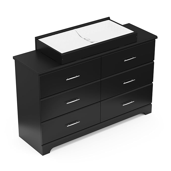 Storkcraft Brookside 6-Drawer Dresser (Black) – GREENGUARD Gold Certified, Black Dresser for Bedroom, Kids & Nursery Storage Chest, Safety Interlocking Drawers, Pre-Installed Tracks, Kids Chest