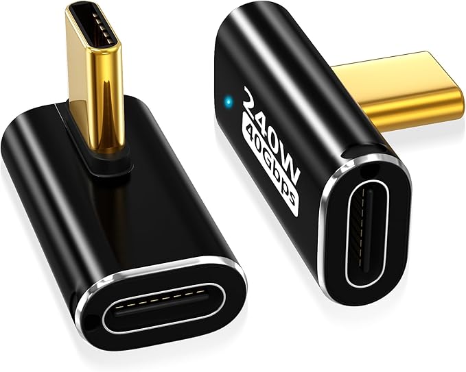 AGVEE 2 Pack Mid Angle USB4 USB-C Male to USB-C Female Adapter Converter Video USB 4.0 240W 40G Data Extension Coupler Connector, Black
