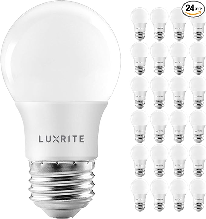 LUXRITE A15 LED Bulb 40W Equivalent, 7W, 2700K (Warm White), 600 Lumens, Enclosed Fixture Rated, Dimmable Ceiling Fan Light Bulbs, E26 Medium Base, UL Listed - Indoor and Outdoor (24 Pack)