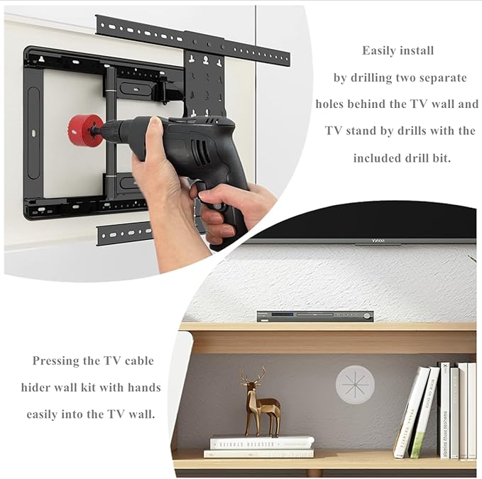 8 Pack TV Wire Hider for Wall, 1.97 Inch (50mm Hole) Cord Hider in Wall Cable Management Kit, Includes 8 Pass Throughs and 1 Hole Saw Drill Attachment Easy to Install