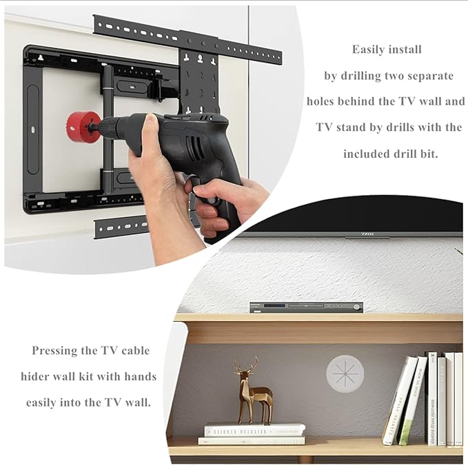 8 Pack TV Cord Hider for Wall Mounted TV, 2-3/8"(60mm Hole) Wire Hider in Wall Cable Management Kit, Includes 8 Pass Throughs and 1 Hole Saw Drill Attachment Easy to Install