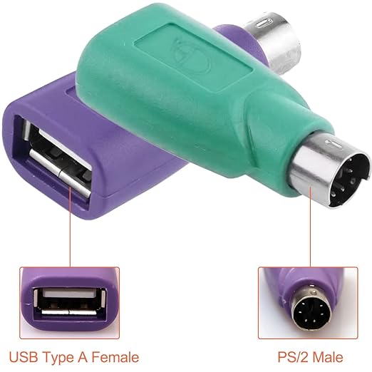 PS/2 to USB A Adapter Male to Female Keyboard Adapter PS-2 Jack to USB A Plug for Mouse and Keyboard, Replacement PS/2 Keyboards Adapters, 4 PCS