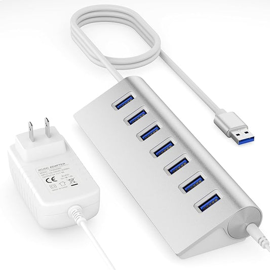USB 3.0 Hub, USB Hub Powered with 5V/4A 20W Power Adapter and 4.9Ft Cable, Hub for PC Laptop