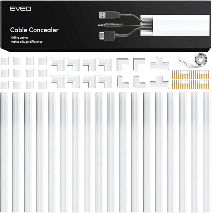 EVEO Cable Hider Wall 306” - Cable Raceway Cord Hider - Wire Covers for Cords on Wall, Cord Cover, Wall Cable Hider, Cable Concealer, Wire Hiders for TV on Wall Management-20X (L16 W0.95 H0.5) - White