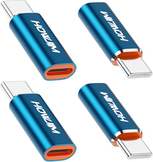 Light-ning to USB C Adapter 4Pack,PD27W/66W Fast Charging Data Transfer,Light-ning Female to USB C Male,Type C Charger Converter Cable for Phone 17/16/15,Pad,G-alaxy,P-ixel,Not for Headphones/OTG Blue