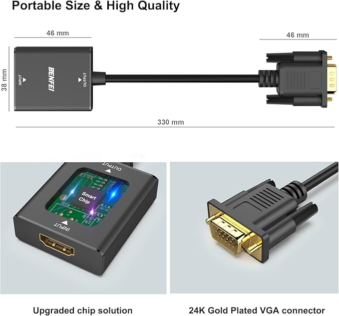BENFEI HDMI to VGA, Uni-Directional HDMI Computer to VGA Monitor Adapter (Female to Male) with 3.5mm Audio Jack Compatible with TV Stick, Computer, Desktop, Laptop, PC, Monitor, Projector, Roku, Xbox