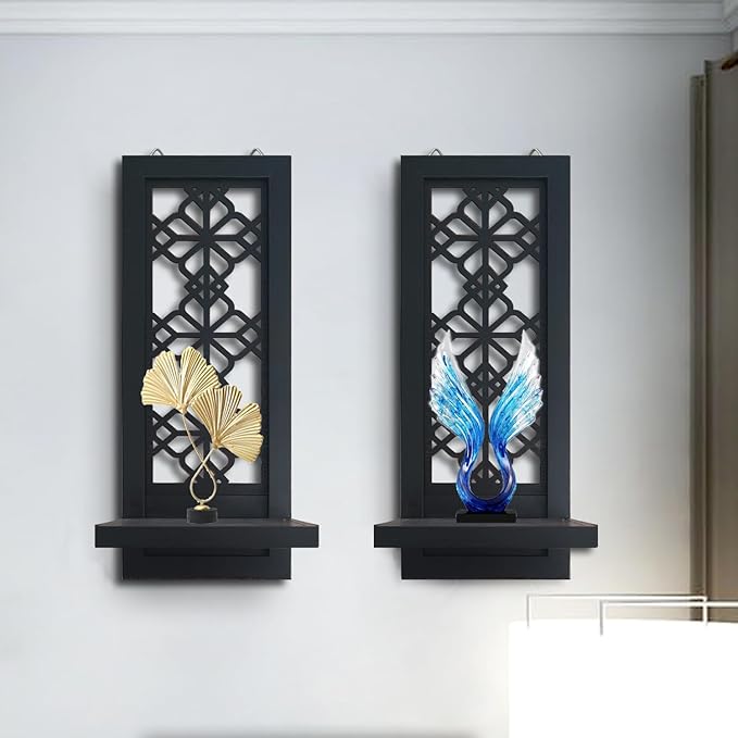 Set of 2 Candle Sconces, Farmhouse Accent Wall Sconce, Black Candle Holder Wall Decorations for Home Décor, Living Room, Dining Room.(15 x6 in)