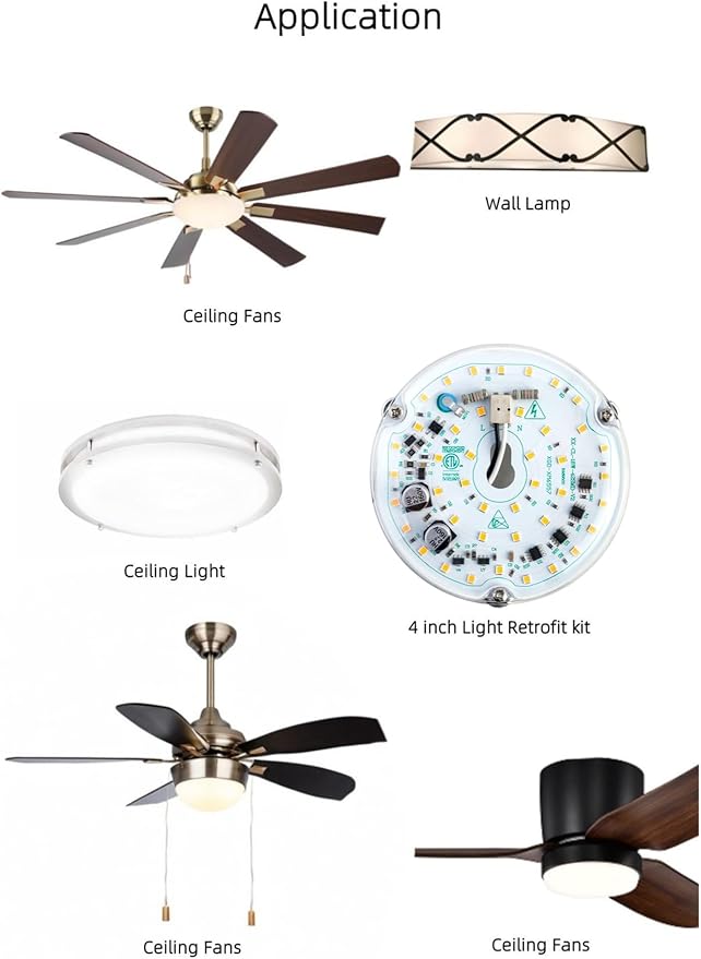 4 inch LED Retrofit Light Kit for Ceiling Fan Light Replacement Panel PCB 18W 6000K 2200LM 120V CRI90 Dimmable ETL (White 6000K)