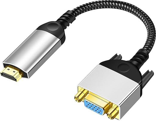HDMI to VGA Adapter Cable 8 inch Uni-Directional Only,Gold-Plated 1080p@60Hz HDMI Male to VGA Female Braided Cord for PC,Laptop,Monitor,HDTV, Roku, Xbox, PS5