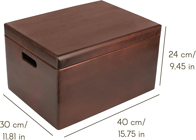 Large Brown Wooden Box Storage with Hinged Lid | 15.8 x 11.8 x 9.44 inches (+-0.5) | Gift Box Storage Document | Wood Keepsake Chest PRODUCT NOT INTENDED FOR 15 YEARS OR BELOW