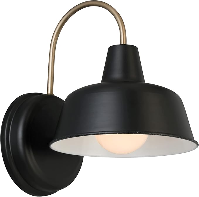 Design House Mason Barn Light Indoor/Outdoor Wall Mount Modern Industrial Farmhouse Wall Light for Patio, Garage, Bathroom, Office, Kitchen, 8-Inch, Matte Black and Gold, 588285