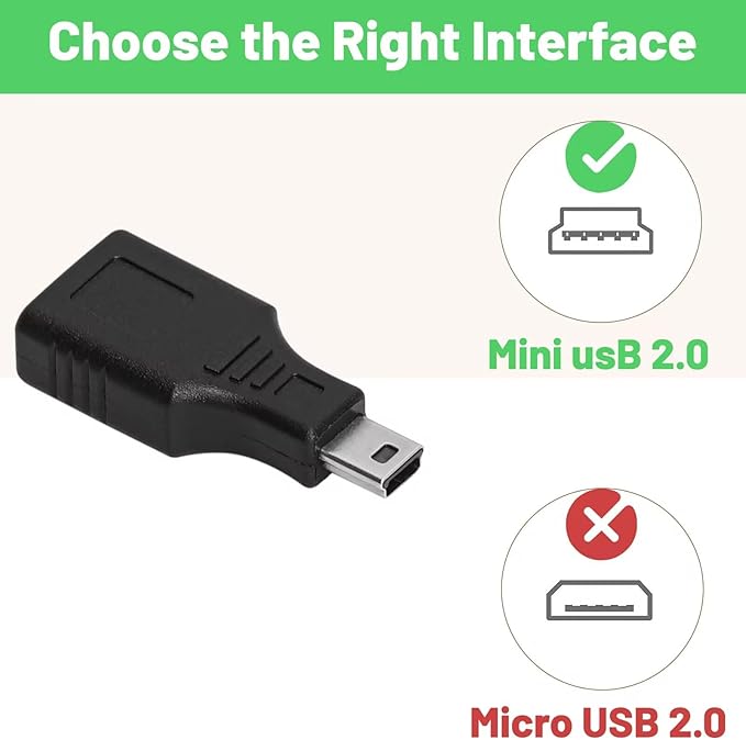 2 Pack USB 2.0 Type A to Mini USB 5-Pin Type B Female/Male Adapter - Black