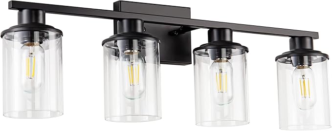 Black Bathroom Vanity Light Fixtures Over Mirror 4-Light Vanity Lighting Fixtures Wall Sconce Lamp