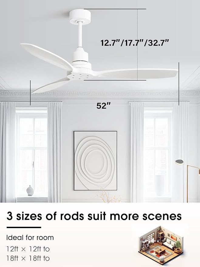 Sofucor Ceiling Fan without Lights, 52 Inch Low Profile Flush Mount Mordern Wood Ceiling Fan with Remote for Indoor Farmhouse Bedroom Living Room Outdoor Patio Porch, Reversible DC Motor, Noiseless