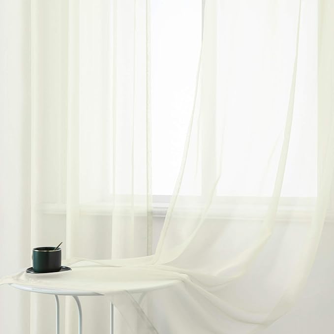 DUALIFE Cream Beige Sheer Curtains 108 Inches Extra Length for Bedroom Decor 2 Panels Light Filtering Semi Sheer Curtains Farmhouse Style for Living Room 9 FT Ivory