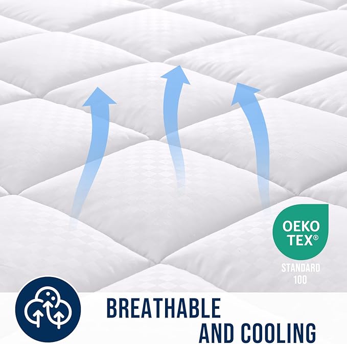OLANLY Twin Quilted Fitted Mattress Pad – Soft Pillow Top Mattress Topper, Down Alternative Fill, Cooling Comfort Breathable Mattress Cover, Machine Washable Deep Pocket Mattress Protector, White