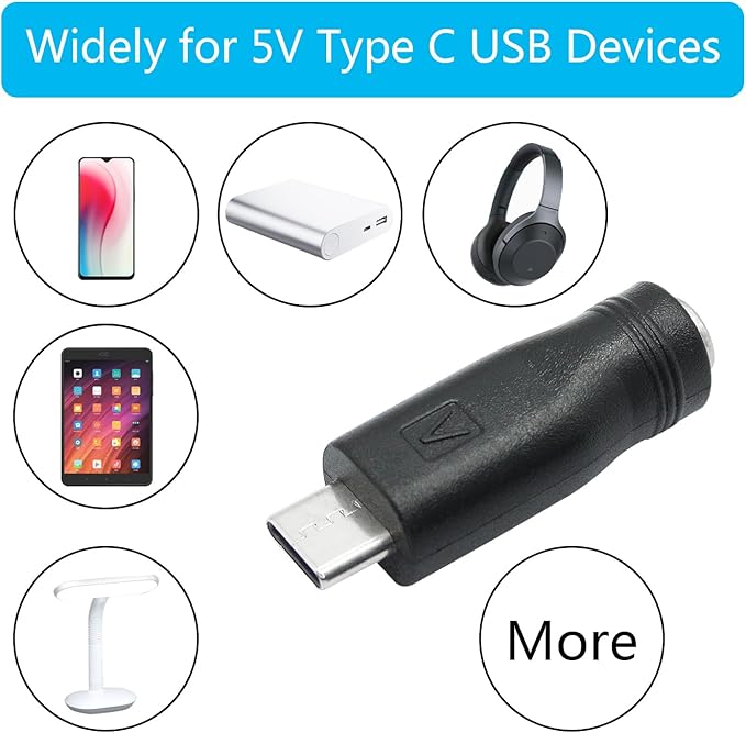 DC 5.5mm x 2.1mm to USB C Adapter, 5V DC 5521 Female to USB Type C Male Plug Convert Connector Power (4Pcs)