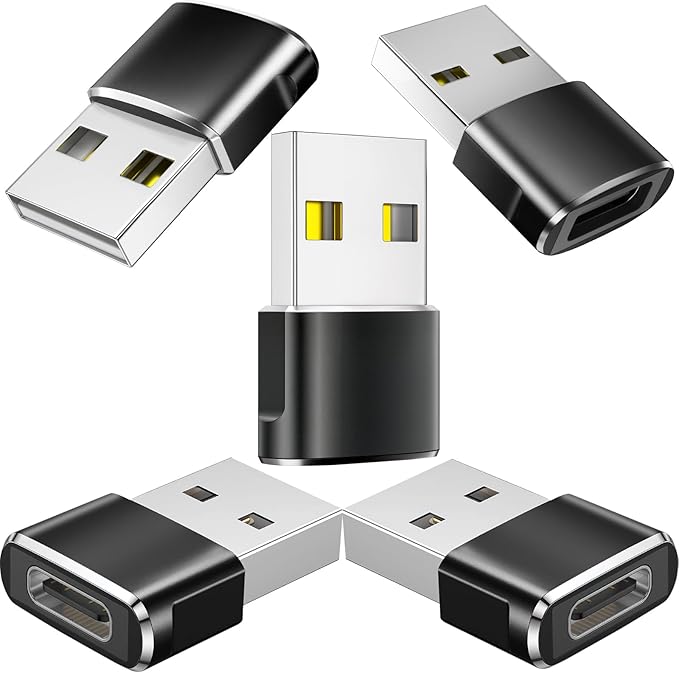 Herfair USB to USB C Adapter 5 Pack, USBC Female to A Male Car Charger Type-C Converter for iPhone 16 15 14 13 12 Plus iWatch Airpods Switch Laptop Computer and More (Black)