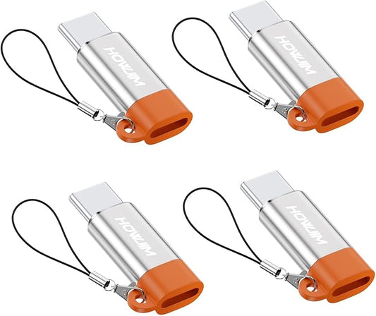 Light-ning to USB C Adapter 4 Pack,PD27W/66W/QC100W Fast Charging Data Transfer,Light-ning Female to USB C Male for Phone 17/16/15 Pad G-alaxy X-peria,Anti-Lost Lanyard,Not for Headphones/OTG Silver