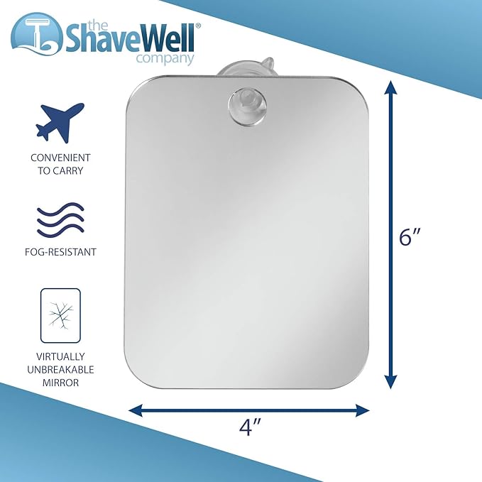 Shave Well Travel Anti-Fog Shaving Mirror | Portable Fogless Hanging Bathroom Shower Mirror with Handheld Option for Men and Women | Includes Long-Lasting Reusable Suction for Wall
