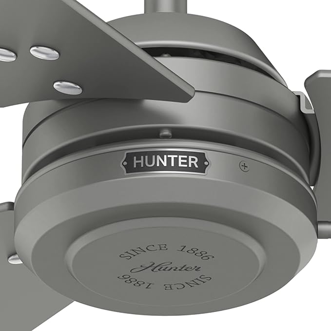 Hunter 52 inch Outdoor or Indoor Ceiling Fan No Light - Silver Ceiling Fan without Light, For Patio, Porch, Garage, or Living Room, Standard Mount, 3 Blades, Pull Chain - Cassius 59262, Matte Silver