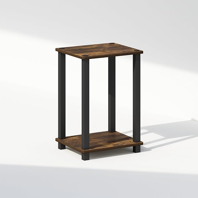Furinno Simplistic Night Stand, 2-Tier Small Nightstand with Open Shelf, Toolless Assembly Bedside Table, End Table, Side Table, for Bedroom, Living Room, Amber Pine