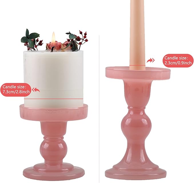 GMWD 3 Pcs Glass Candle Holder Set Clear, Pink Candlesticks Holders Pillar Taper Candles Tealight Stand for Wedding Centerpieces Home Decorations Dining Table