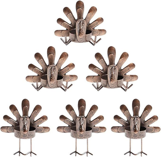MorTime Turkey Candle Holder Set, Bronze Finished Metal Candleholders, Turkey Tealight Holders for Table Christmas Home Decoration, 6 Pack