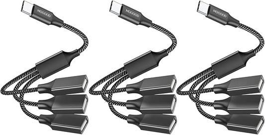 USB C Male to Three USB Female Cable Adapter, Type C to 3 Type A 2.0 Port Splitter Dongle Cord Converter Connector Multiple Multi Hub for MacBook, iPad Pro Air, Microsoft Surface Go, PC, Laptop