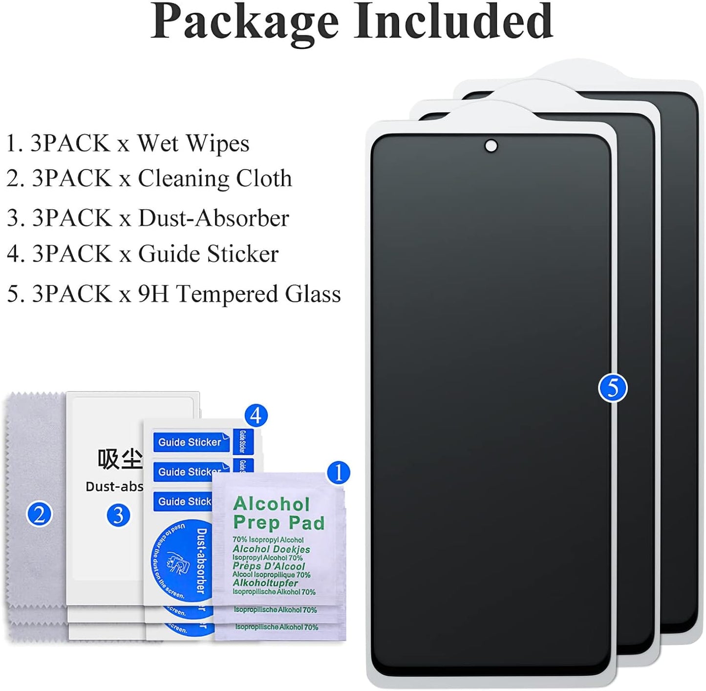 Samsung Galaxy A15 Privacy Screen Protector - 3 Pack, Full Coverage Anti-Spy Tempered Glass, Black.