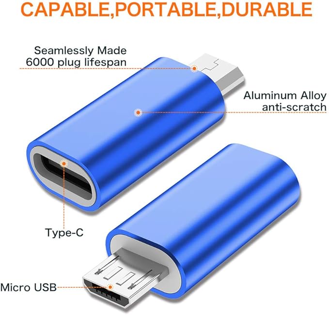 JXMOX USB C to Micro USB Adapter, (4-Pack) Type C Female to Micro USB Male Convert Connector Support Charge Data Sync Compatible with Samsung Galaxy S7/S7 Edge, Nexus 5/6 and Micro USB Devices (Blue)