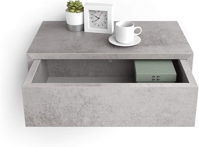 Mobili Fiver, Riccardo Floating nightstand, Concrete Effect, Grey, Made in Italy