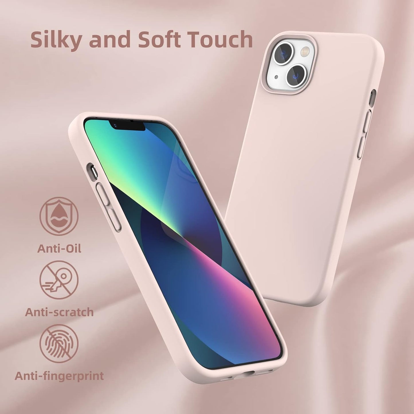 K TOMOTO Pink Sand Compatible iPhone 13 Case, [Drop Protection] [Anti-Scratch] Shockproof Liquid Silicone Cover