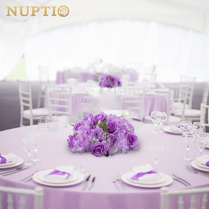 NUPTIO Flower Balls for Centerpieces Wedding: 10 Pcs 14.2 inch Diameter Artificial Flower Ball Arrangement Bouquet Centerpiece for Tables - Light Purple Fake Rose Flowers for Wedding Decor