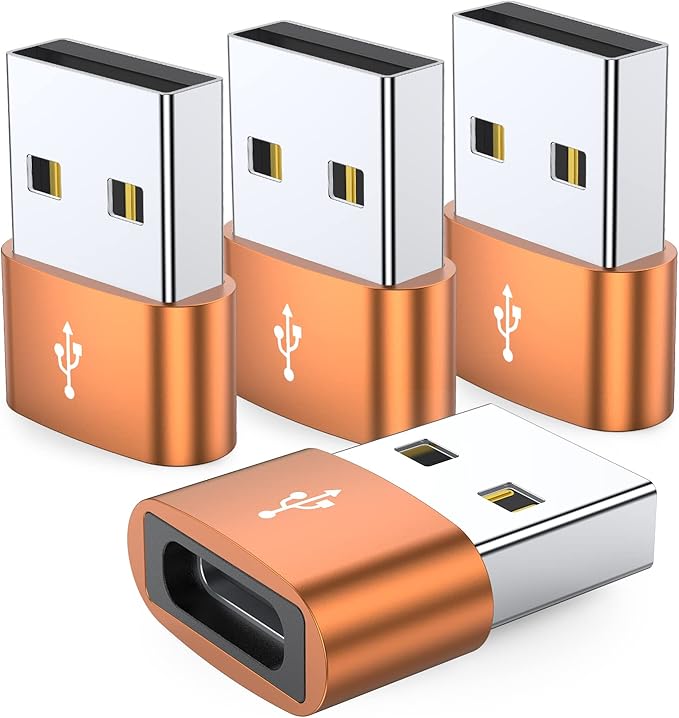 JXMOX USB C Female to USB Male Adapter 4-Pack,Type C to USB A Charger Cable Adapter for iPhone 11 12 13 14 15 16 Pro Max Plus,Samsung Galaxy S24 S23 S22 Ultra,Google Pixel 5 4 3 2,iPad Air 4 5 Mini 6