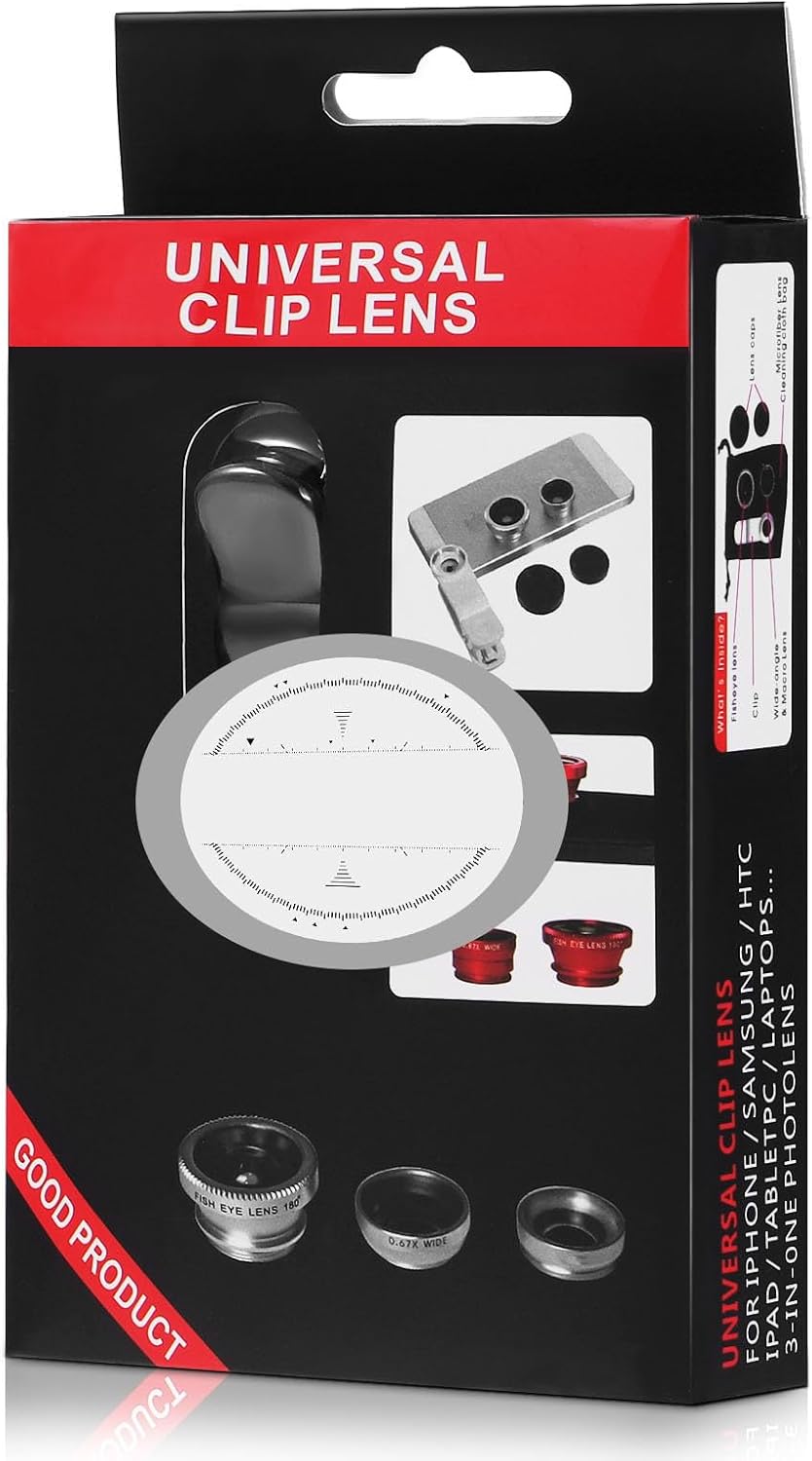 External Lens for Mobile Phone 3-in-1 Fisheye Macro Wide Angle Lens with Clip for iPhone and Smartphones