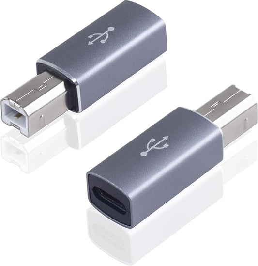 Danfetsoy USB B to USB C Adapter, Type B Male to Type C Female Printer Adapter Suitable for Printer, Scanner, Electric Piano, Laptops, etc (2pack, Grey)