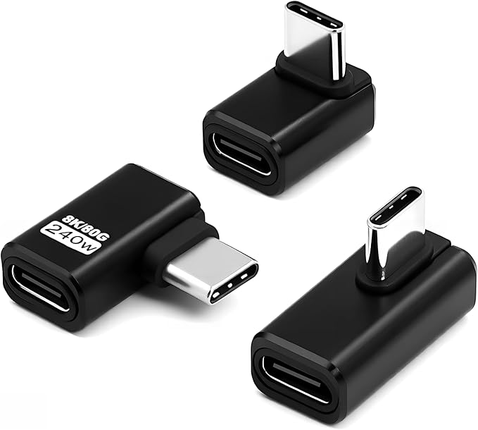 Duttek 80Gbps USB C 90 Degree Adapter, 240W PD Right Angle USB C Male to Female Adapter Support 8K@60Hz, 90 Degree Type C Extension Converter for Thunderbolt 5/4, iPhone 16, Steam Deck, 3 Pack