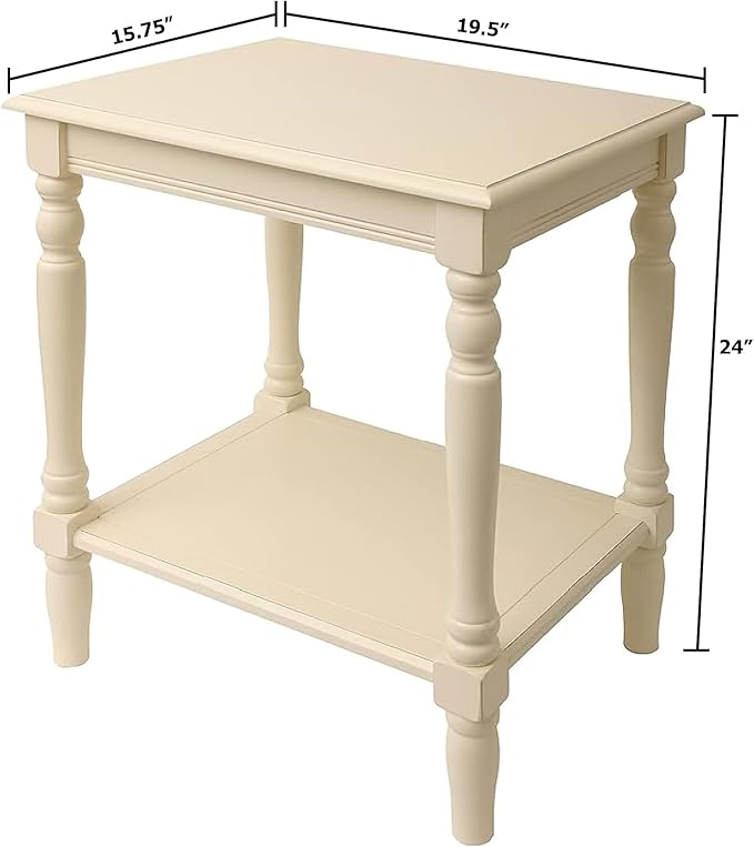 Decor Therapy Simplify Oak Wood Accent Storage Shelf End Table, Traditional Style, Antique White - (24" x 19.5" x 15.75")