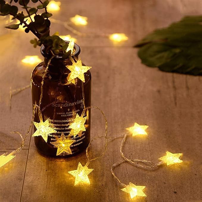 ANJAYLIA Star Lights 100 LED 32 FT Battery Operated String Lights Battery Power Star Fairy Lights for Bedroom Indoor & Outdoor, Party, Ramadan, Christmas Decorations Warm White