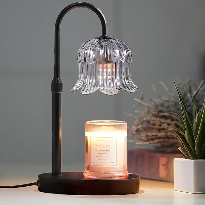 Candle Warmer Lamp with Timer: Adjustable Dimmable Height Adjustable - Flower Shape Wax Lamp Jar Candles No Flame Modern Home Decor Table Lights - Vintage Home Bedroom Decor