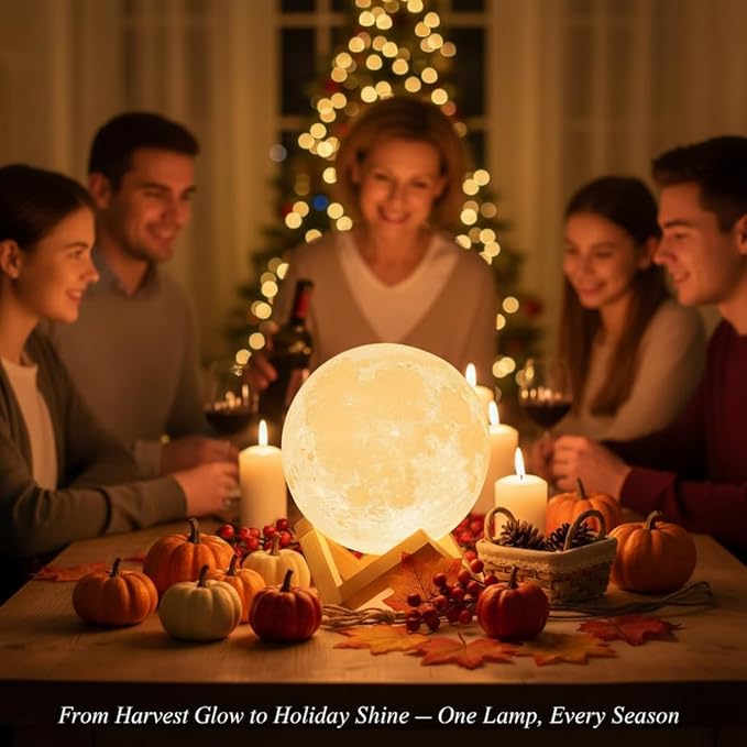 Mydethun Large Moon Lamp - 7.1" Large Thanksgiving & Christmas Table Décor, Gifts for Women and Mom, Touch-Dimmable Lamp with Wooden Base – Rechargeable Dual Color Night Light for Bedroom, Home